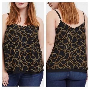 Torrid Women's Sleeveless GoldChain Airy Chiffon Black Cami TankTop Size 2 16-18